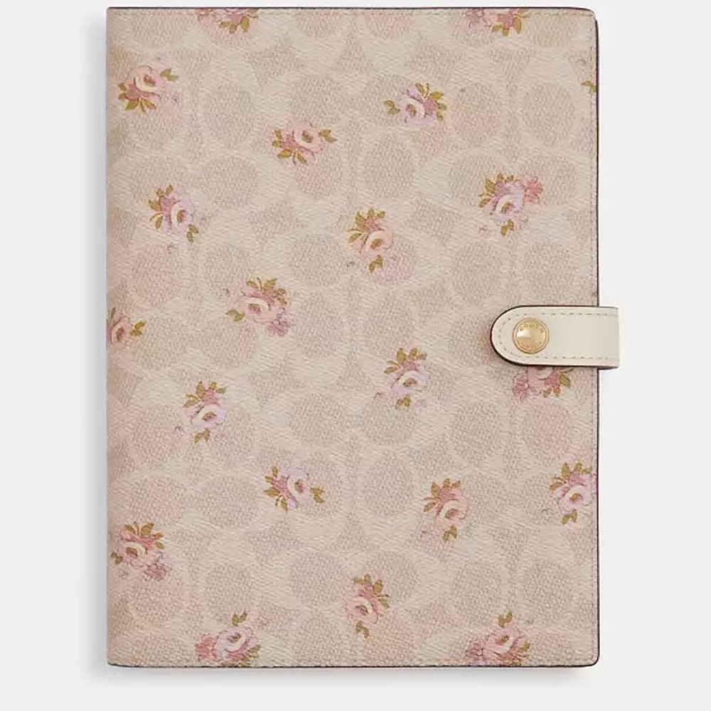 Coach Notebook in Signature Canvas With Floral Print Sand Colour